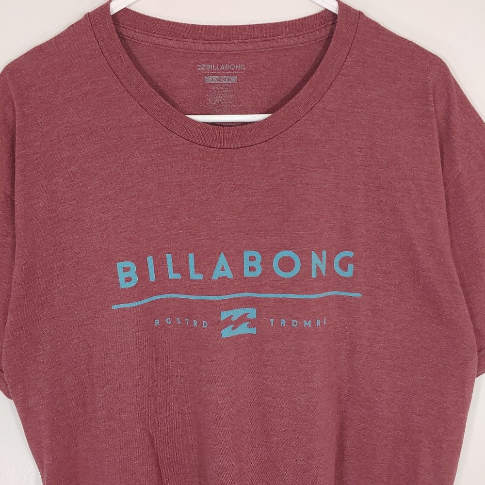 Billabong Soft Graphic T-Shirt Surf Waves Logo Maroon Men's Large - Picture 2 of 7